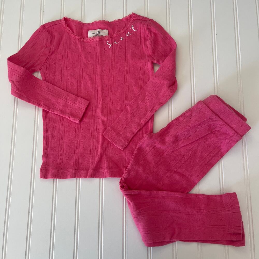 Crewcuts SCOUT Pajama Set Top Pants Hot Pink‎ Eyelet Lace Lounge Size Girls 4T